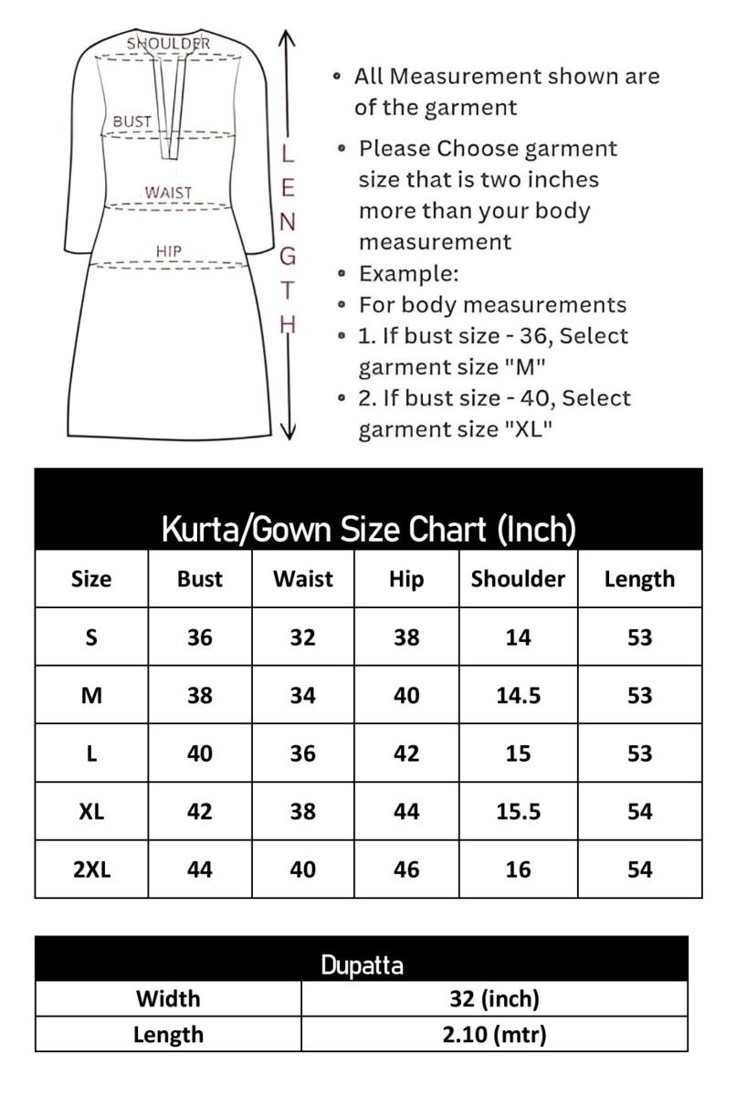 Size Chart Women Anarkali Gown